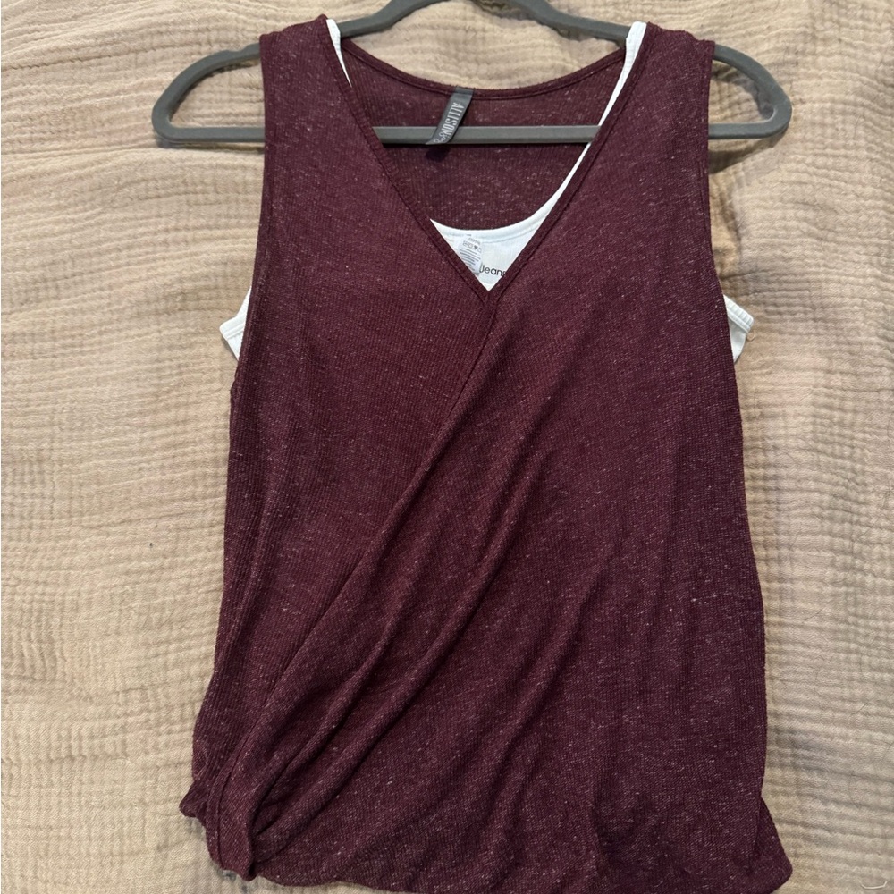 Burgundy V-Neck Wrap Style Sleeveless Shirt
